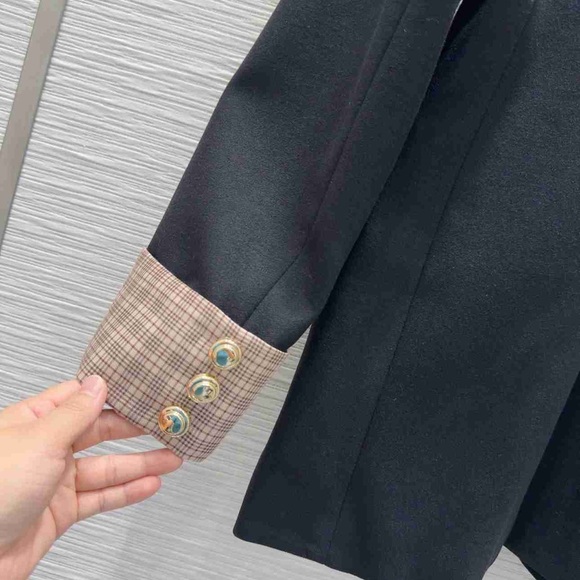 Miu Miu Black Blazer with Brown Plaid Cuffs - Picture 8 of 8
